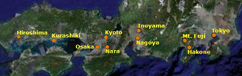 snapshot of the map showing our tour in Japan