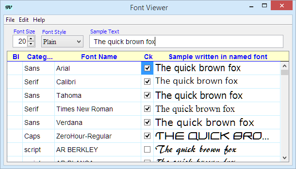 sample window for subset LAF