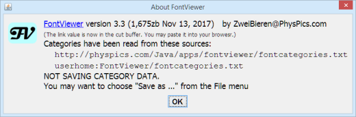 The "about" box displayed by FontViewer