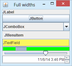 Various components shown at their default alignments