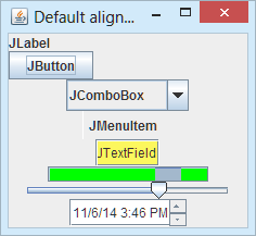 Various components shown at their default alignments