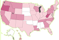 map of states colored by degree of POLST adoption
