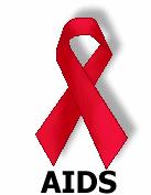 red ribbon over "AIDS"