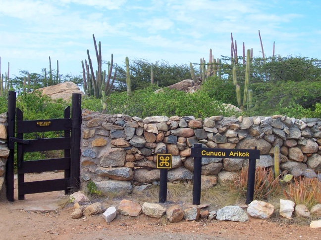 Cunucu Arikok, Arubu, is a park of sand, rock, and cactus surrounding prehistoric cave graffiti