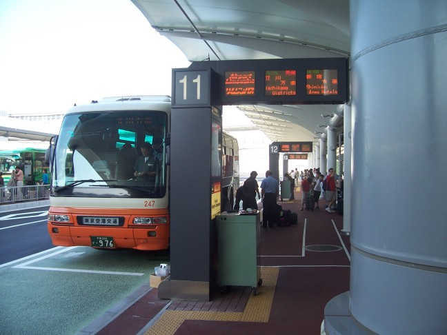  High-tech bus loading, directly outside arrivals terminal
