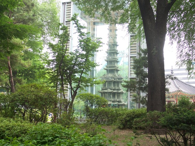 The pagoda through the trees.