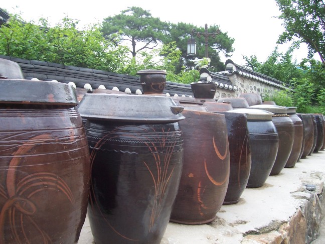 To get proper temperature and humidity for pickling, fresh-made kimchee was buried in large pots underground for a few months.