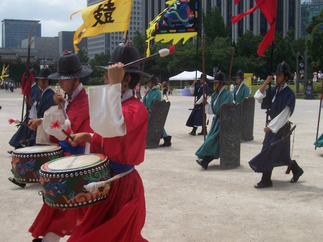 The changing of the guard is done to the beat of drums.