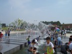  A random spouting fountain invites children to play at the DMZ parking lot.