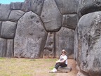  Susan dwarfed by the immense stones in walls at Sacsayhuaman, outside Cusco