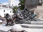 The lion of spain and the cross of the church being ousted from the land by Ecuadorean heroes, Independence Square, Quito