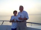  Rosemary and Bill enjoying their morning coffee in the bay at Sante Fe, Galapagos