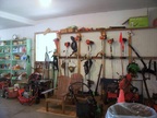  Well-used garden tools neatly arrayed in the garage of Naumkaeg