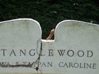  The dedication stone in Tanglewood's formal garden is showing its age