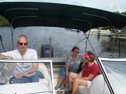 Fred, Becky, and Susan in the boat, just before we decided to vist Cabbage Cay.