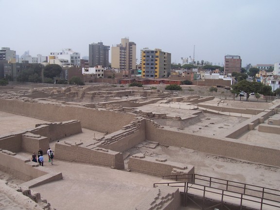 Huaca Pucllana used to extend well beyond those modern apartment buildings, Miraflores, Lima