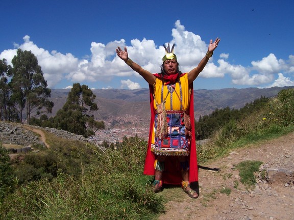 An incarnation of the Inca poses for the tourists at Kenko