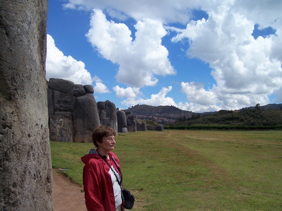 Rosemary surveys the ceremony/playing field at Sacsayhuaman