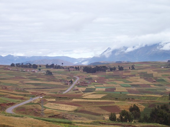 Patchwork farmland resulted from land reform, between Cusco and Ollantaytambo