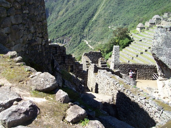 Two of the ten switch backs on the bus road from Aguas Caliente, seen from the worker's area at Machu Picchu