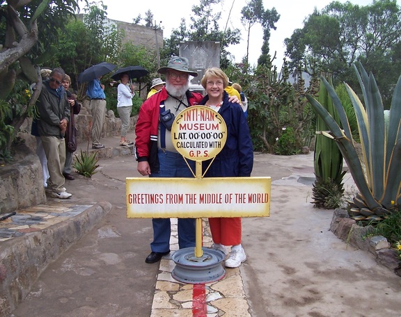 Susan and I span the globe (I'm the southern hemisphere) at the Inti-Nan museum near Quito