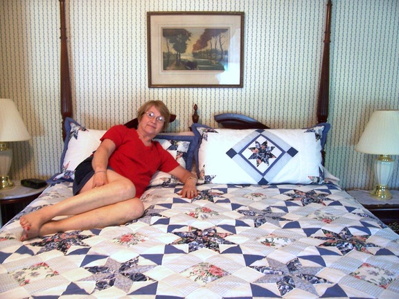 S relaxing on our king-sized bed at Laurel Country Villa, Milford, PA