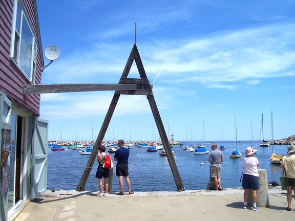 A-frame derrick on the Appledore III's dock, Rockport, MA