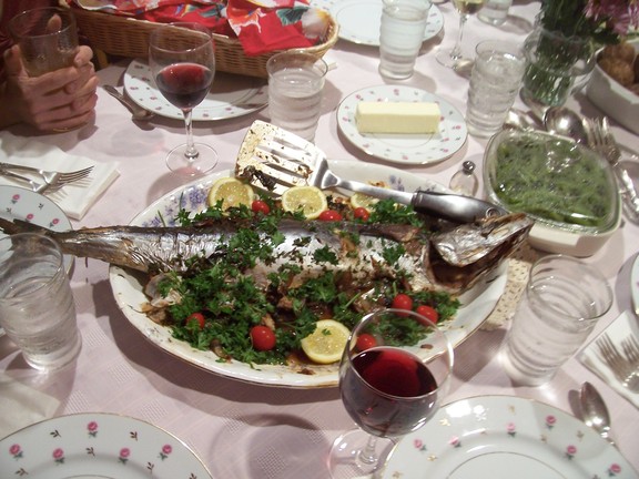 Dinner was two magnificent and delicious whole baked fresh fish