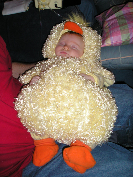 Asleep in my duck suit