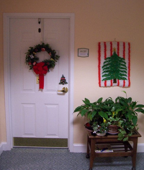 Mom decorated her door for the holidays at Croasdaile Farms