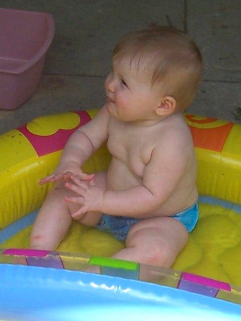 Grandma S bought a pool; she and Lindsay enjoyed a swim, June