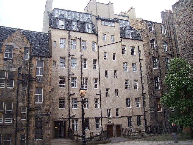 In a square surrounded by buildings in old town, Edinburgh