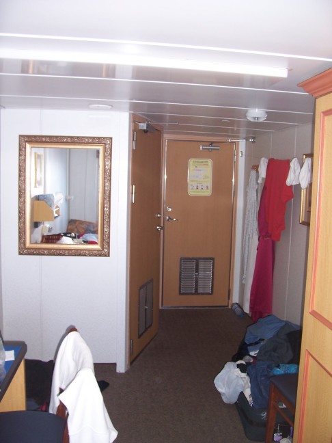 Our cabin; two narrow beds flank the photog; porthole to the rear