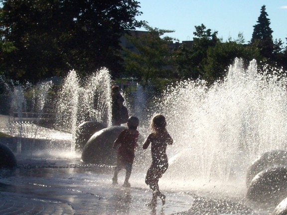 Playing in the fountain  (Heritage Park, Barrie, Ontario)