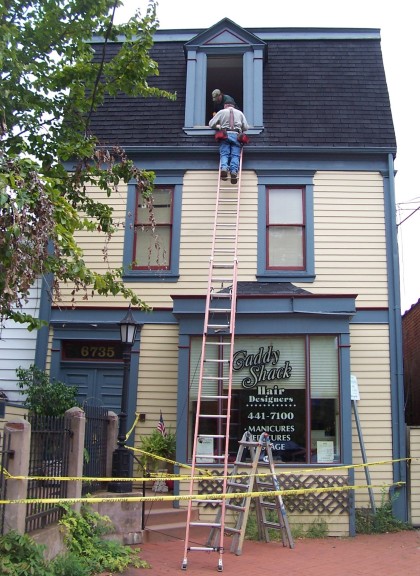 Replacing a high window (Point Breeze, Pittsburgh)