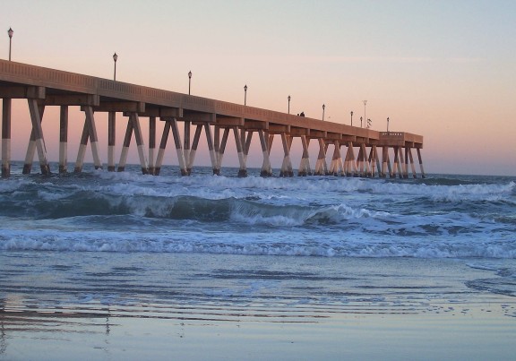 Twilight envelops the pier (Christmas, Wrightsville Beach, NC)