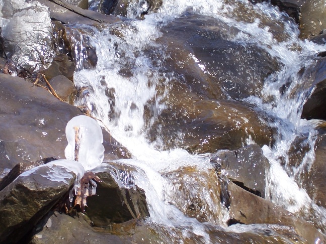 Ice bedecked water course in Newfield, New York