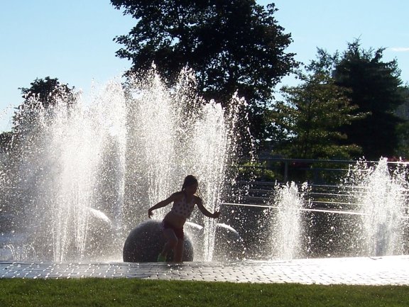 Playing in the fountain, Heritage Park, Barrie, Ontario