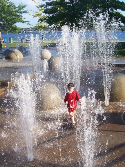 Strolling in the fountain, Heritage Park, Barrie, Ontario