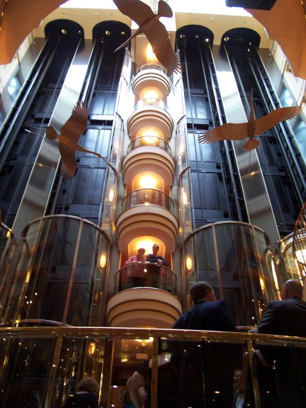  The main elevators in the grand atrium of the Norwegian Star