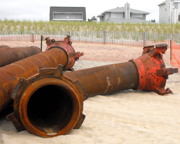  Sand is piped to Bethany Beach from barges in the bay