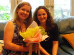    Ellyn and cousin Kara pose with the rehearsal bouquet