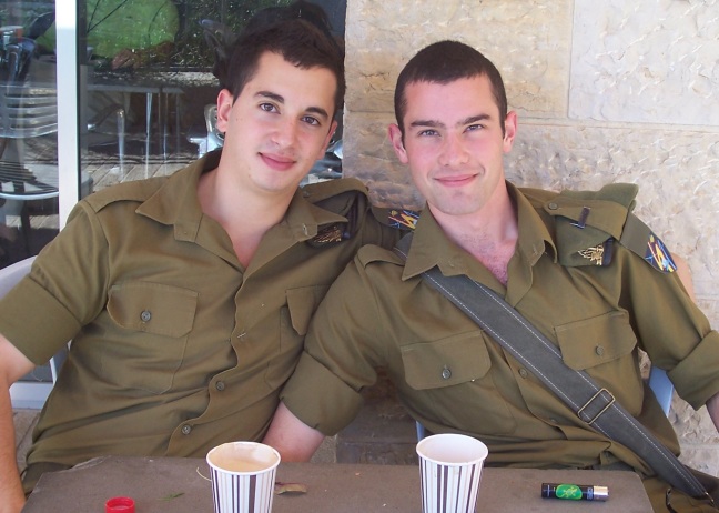  Two Israeli soldiers taking a coffee break at Yad Vashem, Jerusalem