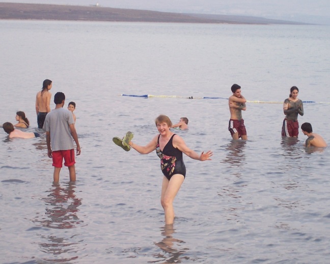  Susan braves the waves at the Dead Sea, Israel