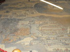  The Mosaic Map (6th century); North is to the left; at top is a ship in the Dead Sea; the oval below is Jerusalem