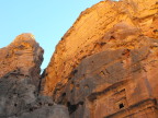  As we leave the valley floor, the sun last lights an imposing cliff, Petra