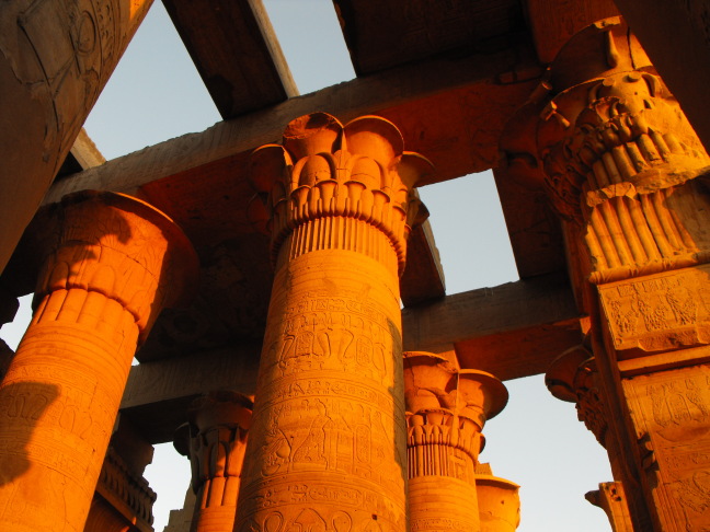  The setting sun dramatically lights the hall of pillars