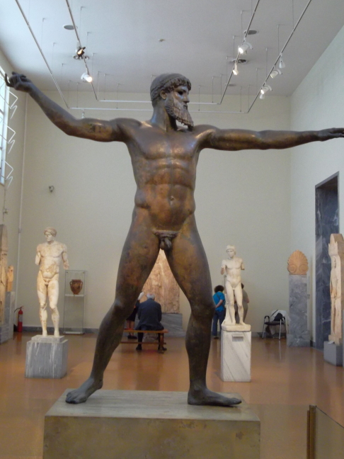  Zeus or Poseidon or somebody; scuplted ca 480 BCE and now on display in the National Archealogical Museum of Athens