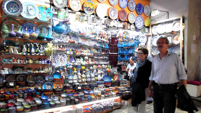  Shop of blue and other ceramics in the largest covered bazaar in the world; Istanbul