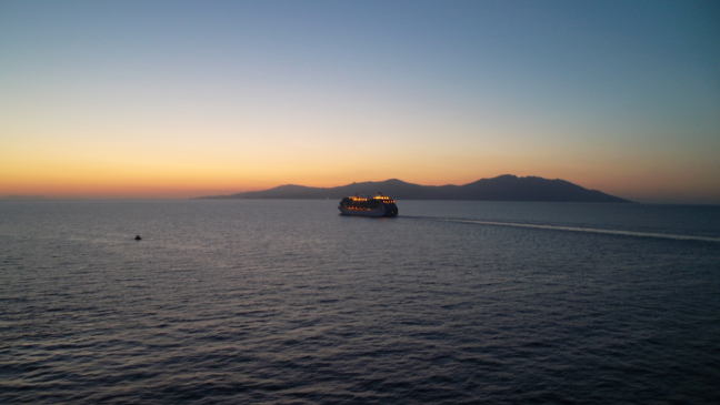  Sunset as we leave the port of Mykonos